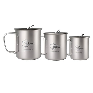 Outdoor Base 野夫炊煙帶鈦蓋D把手套杯  銀色  1組