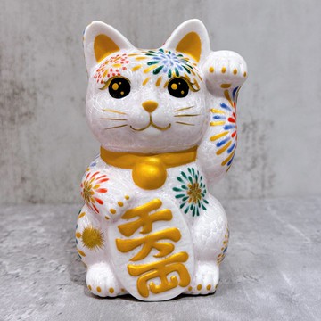 【桃火招福】日本清水燒招財貓 | 花結晶 桃 花火 左