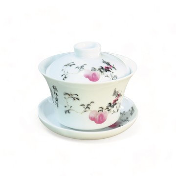 【陶說】台灣製 蓋碗三件杯 100ml 仙桃花 中華花 泡茶 功夫 手抓 三才碗 茶壺 茶具 泡茶壺 茶杯 杯子 防燙