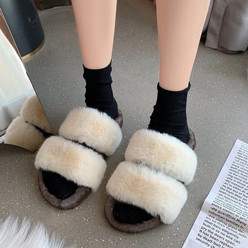 毛毛蟲外穿毛毛拖鞋女韓版ins潮2021秋冬平底保暖一字拖女神棉拖