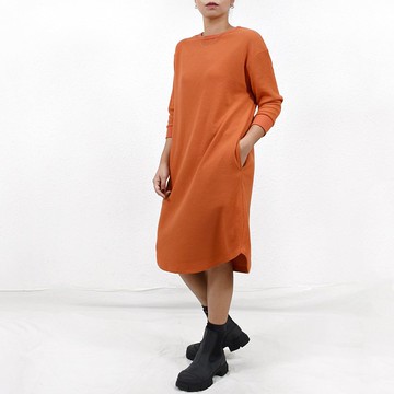 WAFFLE DRESS 深橘色 窩夫格針織 高端休閒 連衣裙