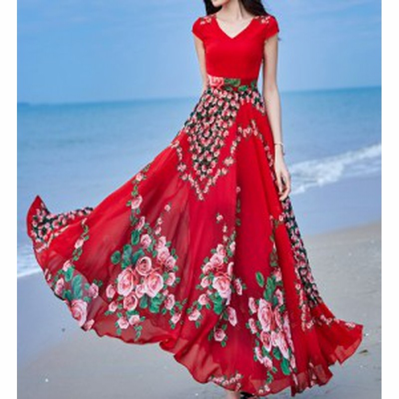 カシュクールワンピースロング 半袖 マキシワンピース 花柄のワンピース シフォン ｖネック ｘライン 大きいサイズ フレア エレガント 通販 Lineポイント最大get Lineショッピング