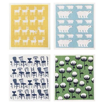 SHIMOYAMA 印花風乾濕兩用木漿棉抹布 4件組 北歐印花  19.2 x 17.2cm  1組