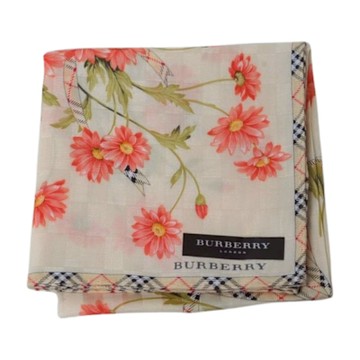 BURBERRY 優雅斜格紋滾邊雛菊花朵字母LOGO帕領巾(淺黃系/50CM)