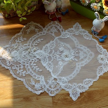 新款歐式輕奢韓式蕾絲刺繡釘珠餐巾餐墊花瓶臺燈電話機機頂盒蓋布