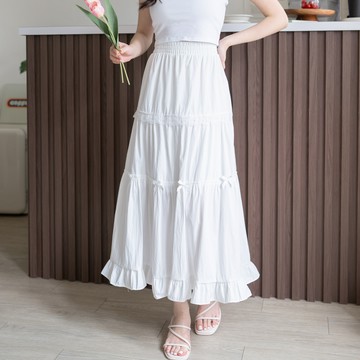 日系女孩୨୧蝴蝶結蕾絲腰鬆緊蛋糕長裙 SA02-551【現貨】