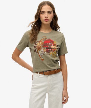 Superdry Women's Vintage Logo Tokyo Relaxed T-shirt Khaki Size: 6