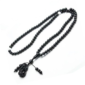 開光 天然黑曜石108顆手鏈項鏈 黑曜石貔貅手串 108粒黑曜石手串