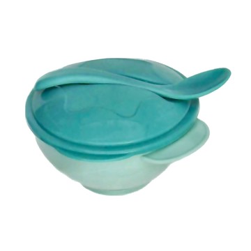 嬰兒輔食訓練吸盤碗 強力吸盤 TPE材質 食品級材質  藍綠色  1組