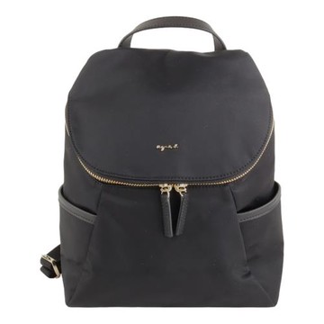 agnes b.-金屬agnes b.附零錢包尼龍後背包(黑)小