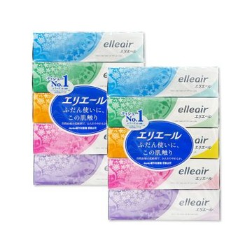 (2組10盒超值組)日本大王-elleair細緻柔軟親膚蓬鬆抽取式雙層面紙180抽x5盒/組(擤鼻舒適膚觸衛生紙,無螢光劑紙手帕,家庭號紙盒無香擦臉巾,日常清潔擦拭巾)