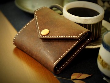 手工皮革三折錢包  支持客製化訂製