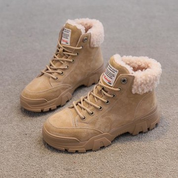 雪地靴女百搭鞋子增高女鞋女款雪地鞋加絨短靴保暖棉鞋真皮馬丁靴