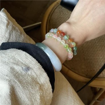 宇宙的有趣 原創自制冰種桃花孔雀瑪瑙新中式可愛趣味天然石手鏈