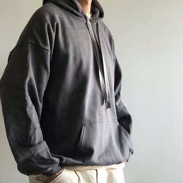 大輪廓連帽衫 / 木炭 / 素色 / 手工刺繡 / 男女皆宜