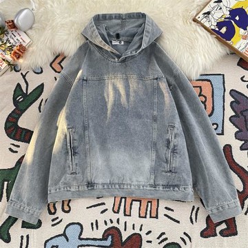 復古情侶裝連帽設計感牛仔衛衣外套男女韓版寬松套頭夾克衫ins潮