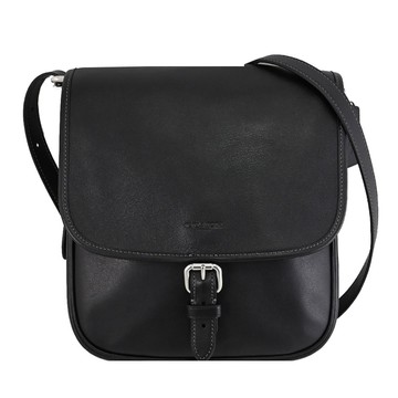 COACH CV979 HITCH 壓印LOGO質感皮革翻蓋斜背包/郵差包.黑