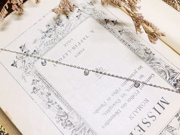 14K 白K金 三顆小鑽包鑲手鍊