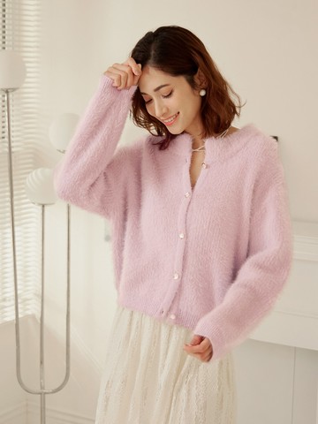 柔軟仿貂毛圓領開襟長袖外套