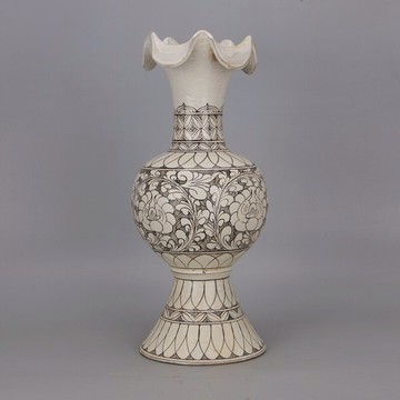 宋 磁州窯白釉花口燈籠瓶 仿古老貨出土瓷器古典復古家居裝飾擺件