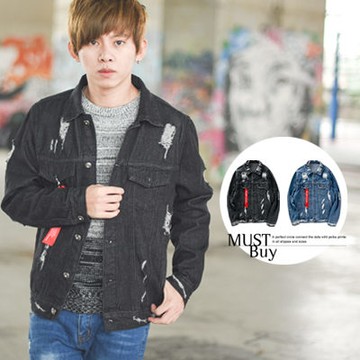 【N9964J】Lets Rock飄條抓破牛仔外套(SH117-2182)
