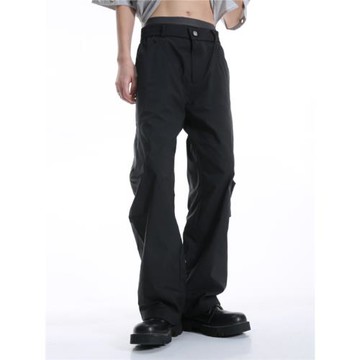 Voguo Relay 夏季新品薄款設計褶皺工裝褲韓版百搭休閑情侶傘兵褲