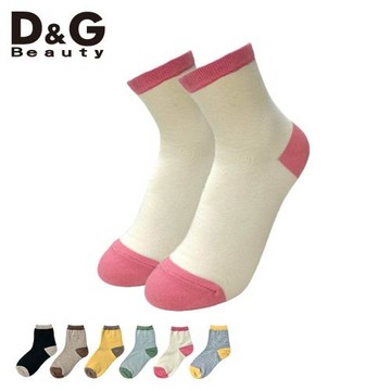 【D&G BEAUTY】撞色女襪-米色 D577 透氣 純棉 短襪