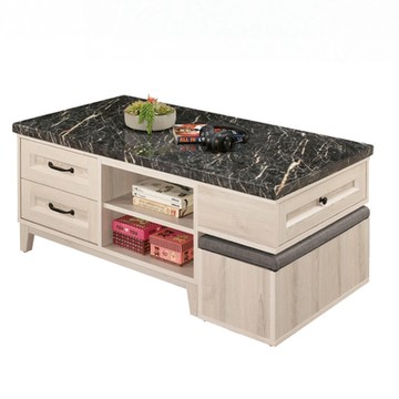 文創集 艾爾特 雲紋石面3.9尺三抽大茶几(附收納椅凳單張)-117.5x63x50.5cm免組