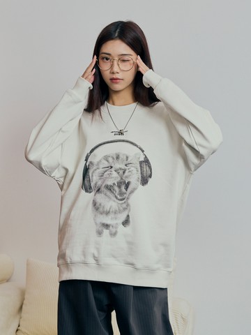 趣味耳機貓咪圖案大學T