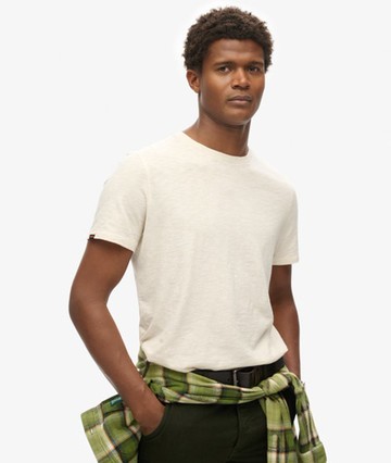 Superdry Men's Men's Crew Neck Slub Short Sleeved T-shirt Cream / Oat Cream Marl - Size: S