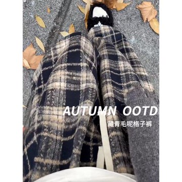 特大碼胖mm加絨格子褲女冬季新款棉褲寬松顯瘦休閑褲直筒闊腿褲子