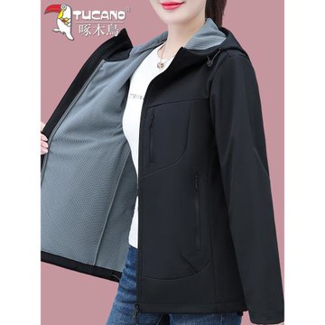 啄木鳥加絨沖鋒衣外套女士早春季2025年新款防風時尚中年媽媽夾克