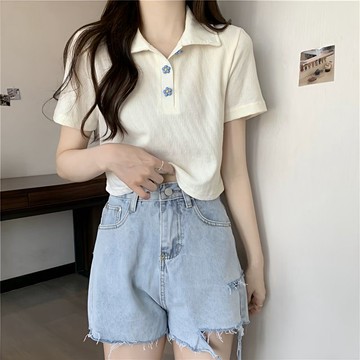 【小個子】设计感ins风甜酷别致POLO领2026年夏季新款小众短袖T恤夏季针织衫 短袖T恤 夏天 小個子女裝「TKG」