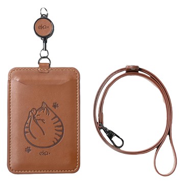 ekax 雙面感應識別證 PU皮革 TPU透膜 五金  105 x 71 x 3mm  抱抱貓 皮革色