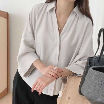 正韓女上衣 捲邊七分袖襯衫ATM1098-創翊韓都