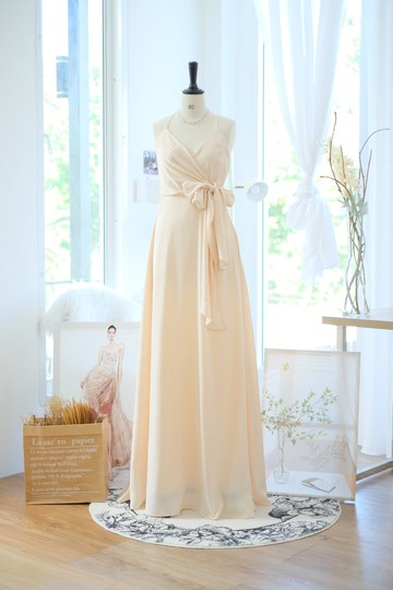 長洋裝 伴娘服 香檳奶油色緞面洋裝