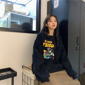 【台灣出貨】美式復古ins衛衣學生顯瘦加厚秋冬圓領寬鬆韓版設計oversize加絨 大碼上衣 衛衣 大學t 寬鬆顯瘦