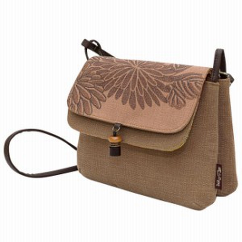 柿渋染酒袋と藍染め襤褸の大きめ斜め掛けショルダーバック