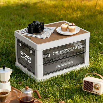 【側開免翻找】摺疊收納箱 露營箱 車載箱 儲物箱 整理箱 置物箱 野餐箱 木蓋設計 摺疊便攜 多場景收納 後備箱露營家用