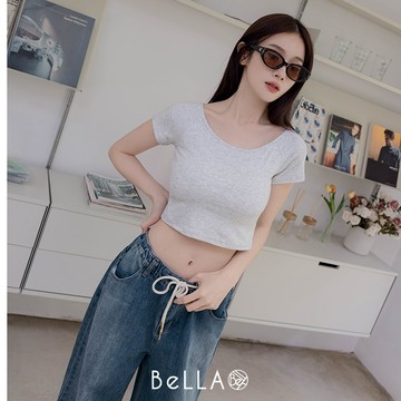 【初夏新品】BeLLA 大U短版bra上衣 灰色