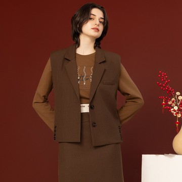【MEDUSA】棕色翻領剪裁西裝背心外套(M-XL) | 西裝套裝外套 嫘縈