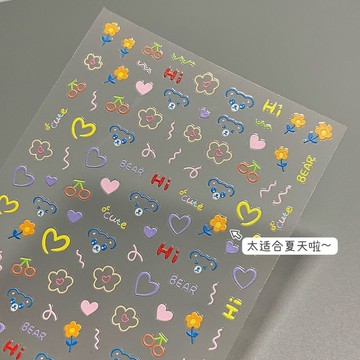 💗台灣出貨💗小紅書同款童趣表情浮雕美甲貼紙可愛小熊美甲貼diy浮雕立體貼紙