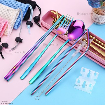 304不銹鋼便攜餐具套餐學生 筷子勺子套裝 便攜筷子叉子勺子套裝