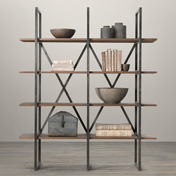 工業風鐵藝實木書架書柜北歐客廳收納置物架支持定制落地多層陳列展示架
