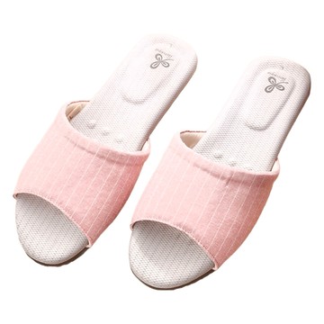 Vero&Nique 維諾妮卡 和風素色冰咖啡紗室內拖鞋 簡約格紋鞋面 內裡天使絨布料 瑜珈墊吸震減壓 竹炭紗吸溼消臭調溫 高係數防滑鞋底  M  淺粉色  1雙
