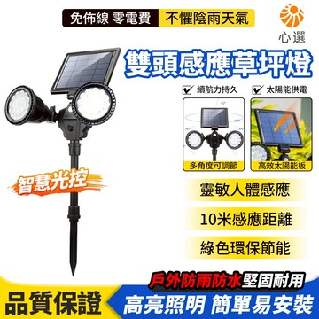 【HeartPick心選】太陽能射燈 照明燈 庭院燈 景觀雙頭燈 地插射燈 人體感應 太陽能草坪燈 步道燈 照樹燈