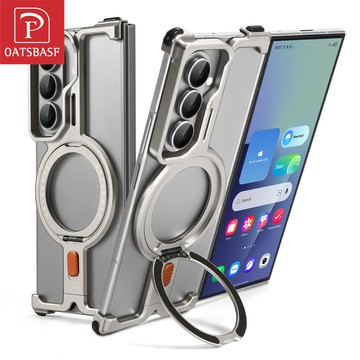 Oatsbasf 金屬磁性手機殼適用於三星SAMSUNG Galaxy Z Fold 7 帶 360° 可旋轉支架無框