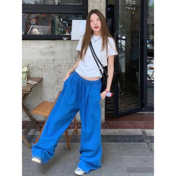 美式復古運動褲女秋冬多巴胺穿搭直筒衛褲寬松垂感休閑闊腿長褲子