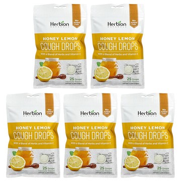 Herbion Naturals, Cough Drops, Honey Lemon, 5 Packs, 25 Drops Each