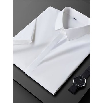 男士短袖襯衫夏季輕奢薄透氣舒適純色商務休閑工作服襯衣大碼潮流